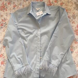 J. Crew Blue Feather-trimmed button-up shirt in signature fit.